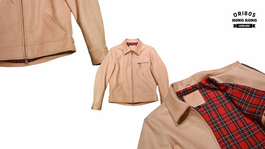 Style JS-02 Collar Jacket: Premium Beige Leather Rider Jacket with Tartan Lining